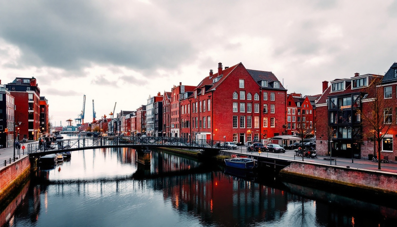 Hamburg Stadt mit Speicherstadt, Backsteinlagerhäusern und Wasserkanälen